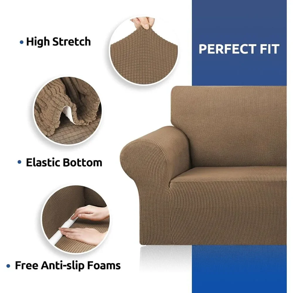 KEKUOU Stretch Loveseat Couch Cover - Camel